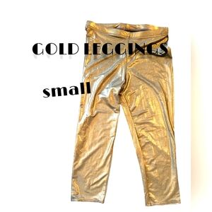 GOLD SHINY METALLIC CALF LENGTH LEGGINGS SIZE S